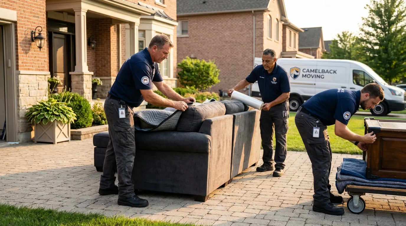 Large estate moving crew wrapping furniture in Del Mar, CA